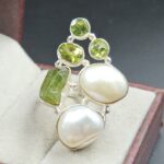 Baroque Pearl And Multi Gemstone Size US 8 925 Silver Ring (RS55-299)