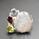 Baroque Pearl And Multi Gemstone Size US 8 925 Silver Ring (RS55-293)