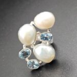 Baroque Pearl And Multi Gemstone Size US 6 925 Silver Ring (RS55-300)