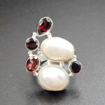 Baroque Pearl And Multi Gemstone Size US 6 925 Silver Ring (RS55-309)