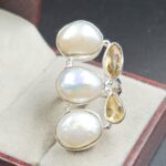 Baroque Pearl And Multi Gemstone Size US 6 925 Silver Ring (RS55-285)