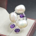 Baroque Pearl And Multi Gemstone Size US 9 925 Silver Ring (RS55-294)