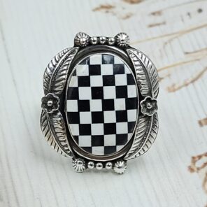 Checkerboard Size US 10 925 Sterling Silver Ring (RS52-280)