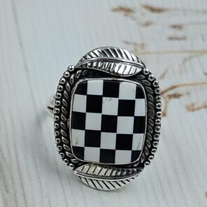 Checkerboard Size US 9 925 Sterling Silver Ring (RS52-281)