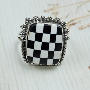 Checkerboard Size US 6 925 Sterling Silver Ring (RS52-289)