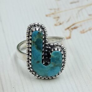 Mohave Turquoise Candy Cane ADJ 925 Sterling Silver Ring (REXT78-41)