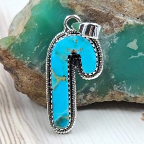 Mohave Turquoise Candy Cane 1.5" 925 Sterling Silver Pendant (REXT77-26)