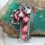 Red Rose Dahlia Candy Cane 1.5" 925 Sterling Silver Pendant (REXT77-27)