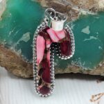 Red Rose Dahlia Candy Cane 1.5" 925 Sterling Silver Pendant (REXT77-24)