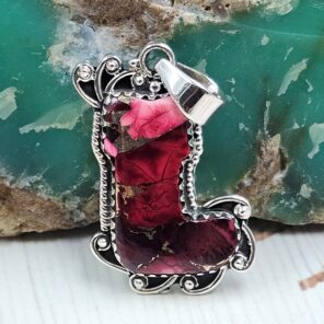 Red Rose Dahlia Santa Sock 1.5" 925 Sterling Silver Pendant (REXT77-36)