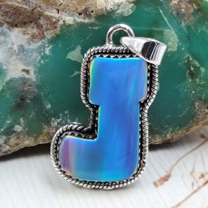 Aurora Opal Santa Sock 1.5" 925 Sterling Silver Pendant (REXT77-45)