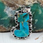 Mohave Turquoise Santa Sock 1.5" 925 Sterling Silver Pendant (REXT77-41)