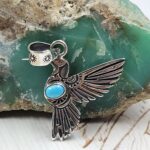 Kingman Turquoise Woodpecker 1.25″ Southwest 925 Silver Pendant (RS70-14)