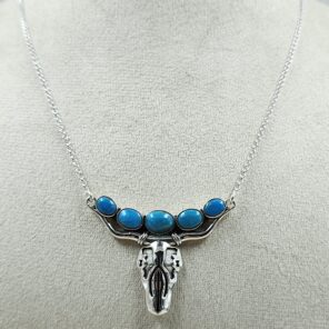 Kingman Turquoise 9.5″ Southwest 925 Silver Necklace (RS70-19)