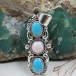 Pink Conch & Kingman Turquoise 1.5" 925 Sterling Silver Pendant (RS13-432)