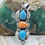 Spiny Oyster Shell & Kingman Turquoise 1.5" 925 Sterling Silver Pendant (RS13-442)