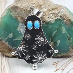 Ghost Kingman Turquoise Southwest 925 Sterling Silver Pendant (REXT119-59)