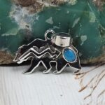 Bear Kingman Turquoise 1.25" Southwest 925 Sterling Silver Pendant (REXT119-67)