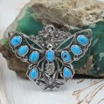 Butterfly Kingman Turquoise 1.5" Southwest 925 Sterling Silver Pendant (REXT119-61)