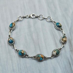 Spiny Oyster Turquoise 7.5" 925 Sterling Silver Bracelet (REXT11-431)