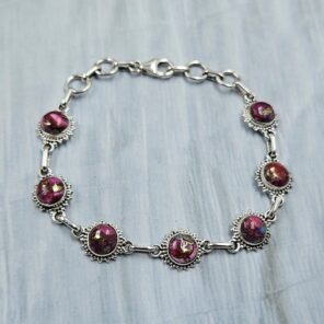 Pink Dahlia Turquoise 7.5" 925 Sterling Silver Bracelet (REXT11-456)