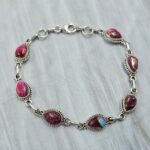 Pink Dahlia Turquoise 7.5" 925 Sterling Silver Bracelet (REXT11-426)