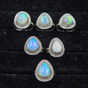 6 PCS Bulk Lot Ethiopian Fire Opal 925 Sterling Silver Rings (RS106-40)