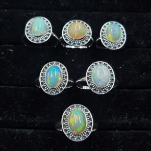 6 PCS Bulk Lot Ethiopian Fire Opal 925 Sterling Silver Rings (RS106-51)