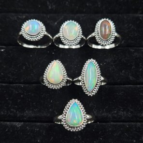 6 PCS Bulk Lot Ethiopian Fire Opal 925 Sterling Silver Rings (RS106-56)