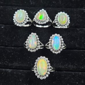 6 PCS Bulk Lot Ethiopian Fire Opal 925 Sterling Silver Rings (RS106-55)