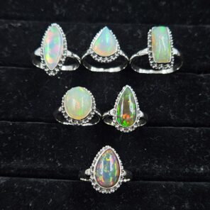 6 PCS Bulk Lot Ethiopian Fire Opal 925 Sterling Silver Rings (RS106-54)