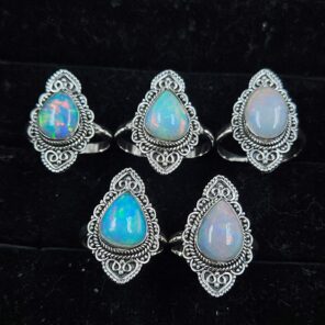 5 PCS Bulk Lot Ethiopian Fire Opal 925 Sterling Silver Rings (RS106-77)