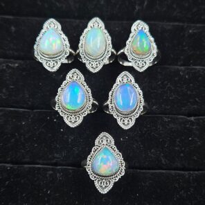 6 PCS Bulk Lot Ethiopian Fire Opal 925 Sterling Silver Rings (RS106-78)