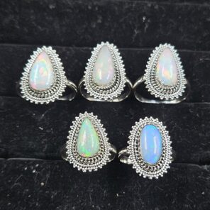 5 PCS Bulk Lot Ethiopian Fire Opal 925 Sterling Silver Rings (RS106-79)