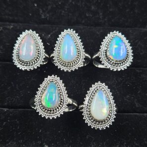 5 PCS Bulk Lot Ethiopian Fire Opal 925 Sterling Silver Rings (RS106-80)