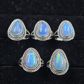 5 PCS Bulk Lot Ethiopian Fire Opal 925 Sterling Silver Rings (RS106-81)
