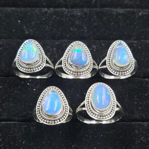 5 PCS Bulk Lot Ethiopian Fire Opal 925 Sterling Silver Rings (RS106-82)