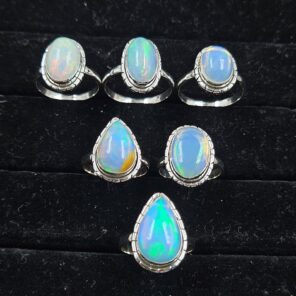 6 PCS Bulk Lot Ethiopian Fire Opal 925 Sterling Silver Rings (RS106-83)