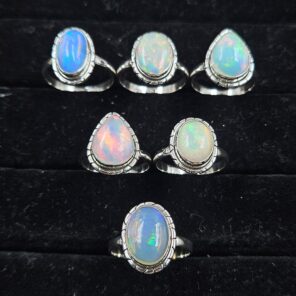 6 PCS Bulk Lot Ethiopian Fire Opal 925 Sterling Silver Rings (RS106-84)