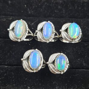 5 PCS Bulk Lot Ethiopian Fire Opal 925 Sterling Silver Rings (RS106-85)
