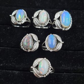 6 PCS Bulk Lot Ethiopian Fire Opal 925 Sterling Silver Rings (RS106-86)