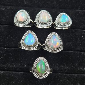 6 PCS Bulk Lot Ethiopian Fire Opal 925 Sterling Silver Rings (RS106-87)