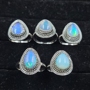 5 PCS Bulk Lot Ethiopian Fire Opal 925 Sterling Silver Rings (RS106-88)