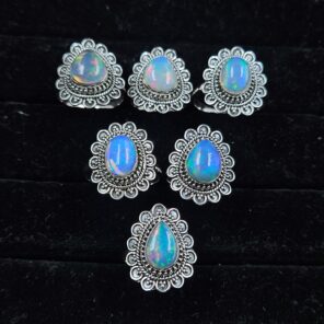 6 PCS Bulk Lot Ethiopian Fire Opal 925 Sterling Silver Rings (RS106-89)