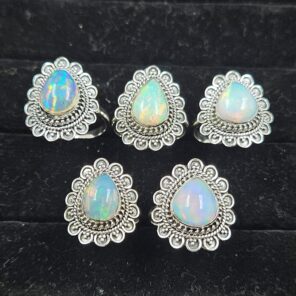 5 PCS Bulk Lot Ethiopian Fire Opal 925 Sterling Silver Rings (RS106-90)