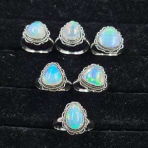 6 PCS Bulk Lot Ethiopian Fire Opal 925 Sterling Silver Rings (RS106-91)
