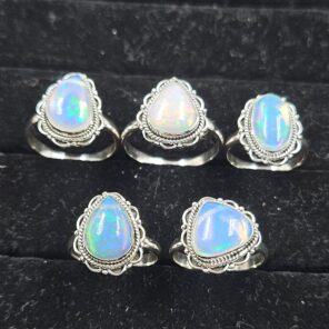 5 PCS Bulk Lot Ethiopian Fire Opal 925 Sterling Silver Rings (RS106-92)