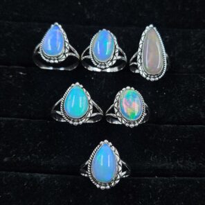 6 PCS Bulk Lot Ethiopian Fire Opal 925 Sterling Silver Rings (RS106-93)
