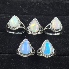 5 PCS Bulk Lot Ethiopian Fire Opal 925 Sterling Silver Rings (RS106-94)