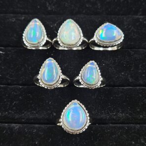 6 PCS Bulk Lot Ethiopian Fire Opal 925 Sterling Silver Rings (RS106-96)